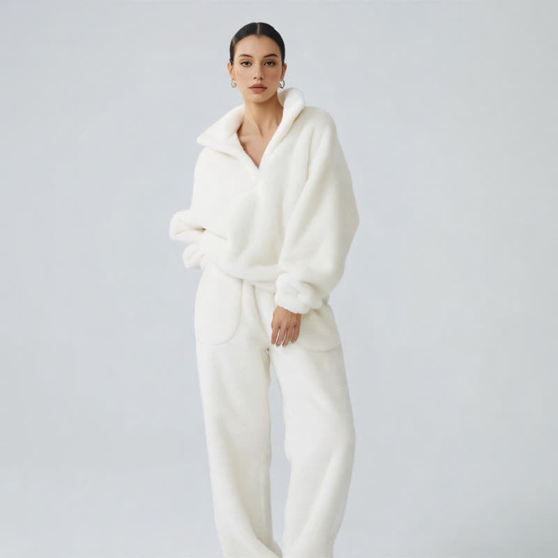 Ensemble de vêtements d'intérieur en peluche de couleur unie - image 2