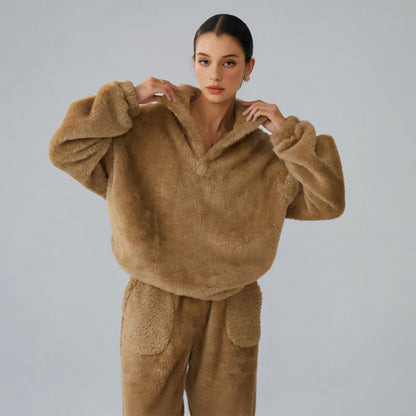 Ensemble de vêtements d'intérieur en peluche de couleur unie - image 5