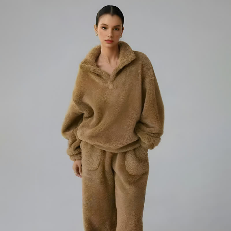 Ensemble de vêtements d'intérieur en peluche de couleur unie - image 4