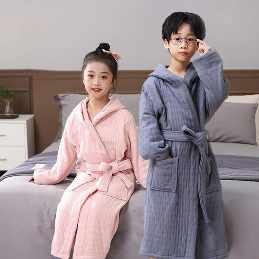 Peignoir à capuche pour enfants en gaze de coton robuste - image 0