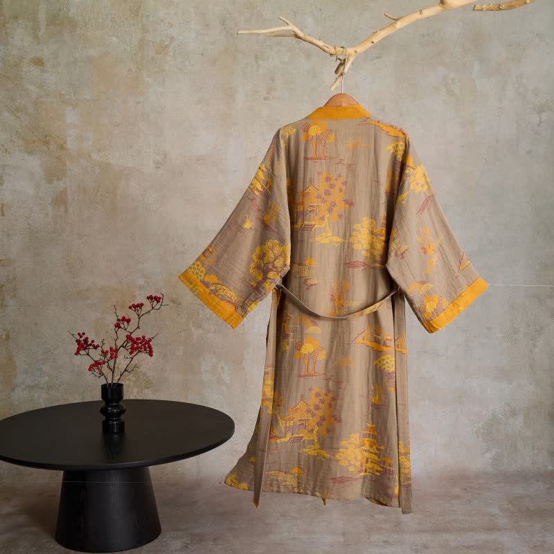 Kimono en gaze de coton à motif jacquard paysage - image 1