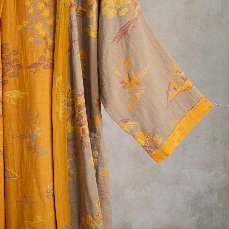 Kimono en gaze de coton à motif jacquard paysage - image 2