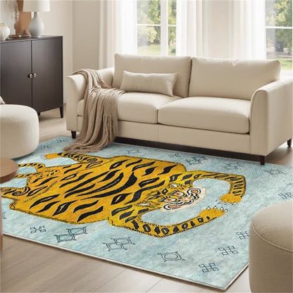 Tapis rectangulaire ethnique tibétain Ownkoti à motif tigre - Cyan - 8' x 10' - image 12