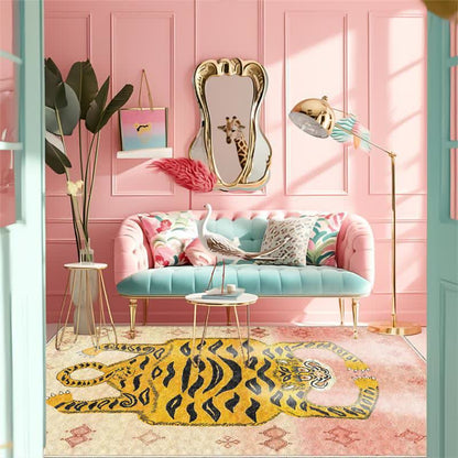 Tapis rectangulaire ethnique tibétain Ownkoti à motif tigre - rose clair - 8' x 10' - image 18