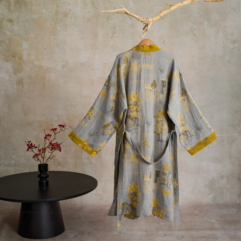 kimono vintage en gaze de coton à motif d'arbre - image 5