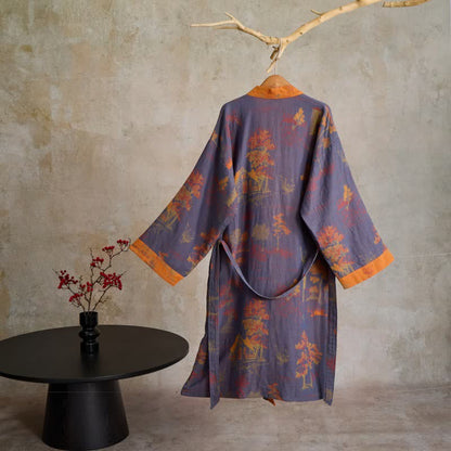 kimono vintage en gaze de coton à motif d'arbre - image 1