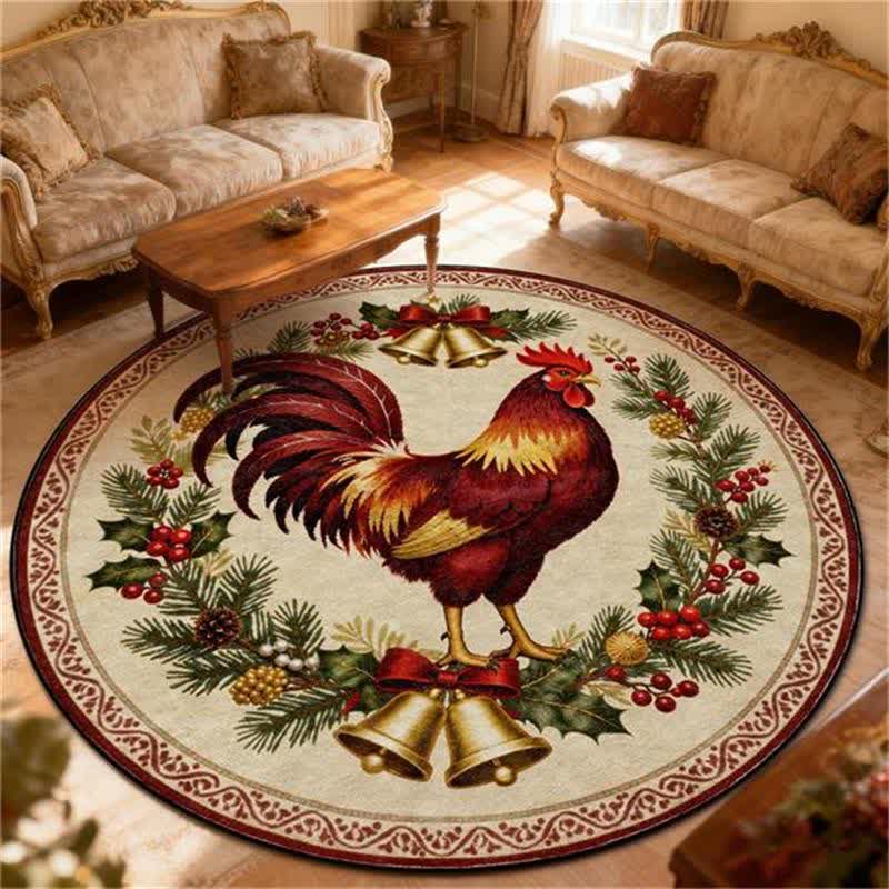 Tapis rond antidérapant Ownkoti à motif coq de Noël - B - 243 cm - image 6