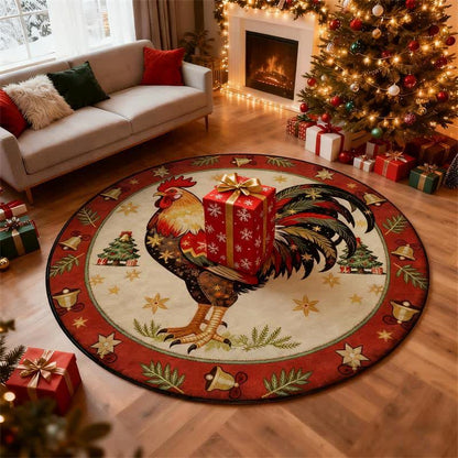 Tapis rond antidérapant Ownkoti à motif coq de Noël - UN - 243 cm - image 0