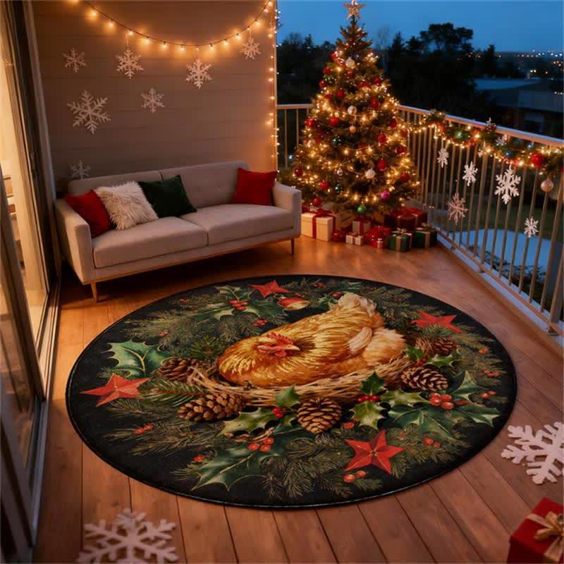 Tapis rond antidérapant Ownkoti à motif coq de Noël - image 12