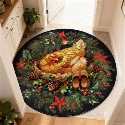 Tapis rond antidérapant Ownkoti à motif coq de Noël - image 14