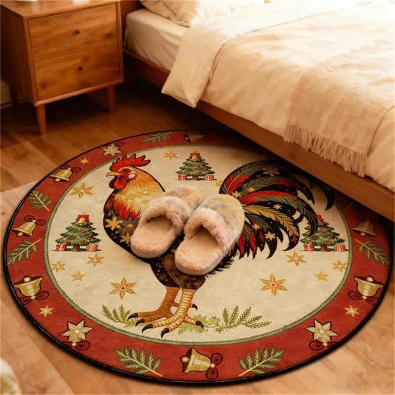 Tapis rond antidérapant Ownkoti à motif coq de Noël - image 1