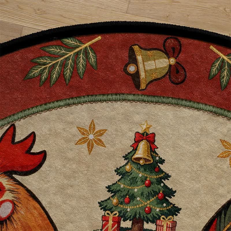 Tapis rond antidérapant Ownkoti à motif coq de Noël - image 4