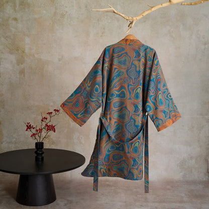 Peignoir kimono en coton à motif abstrait artistique - image 1