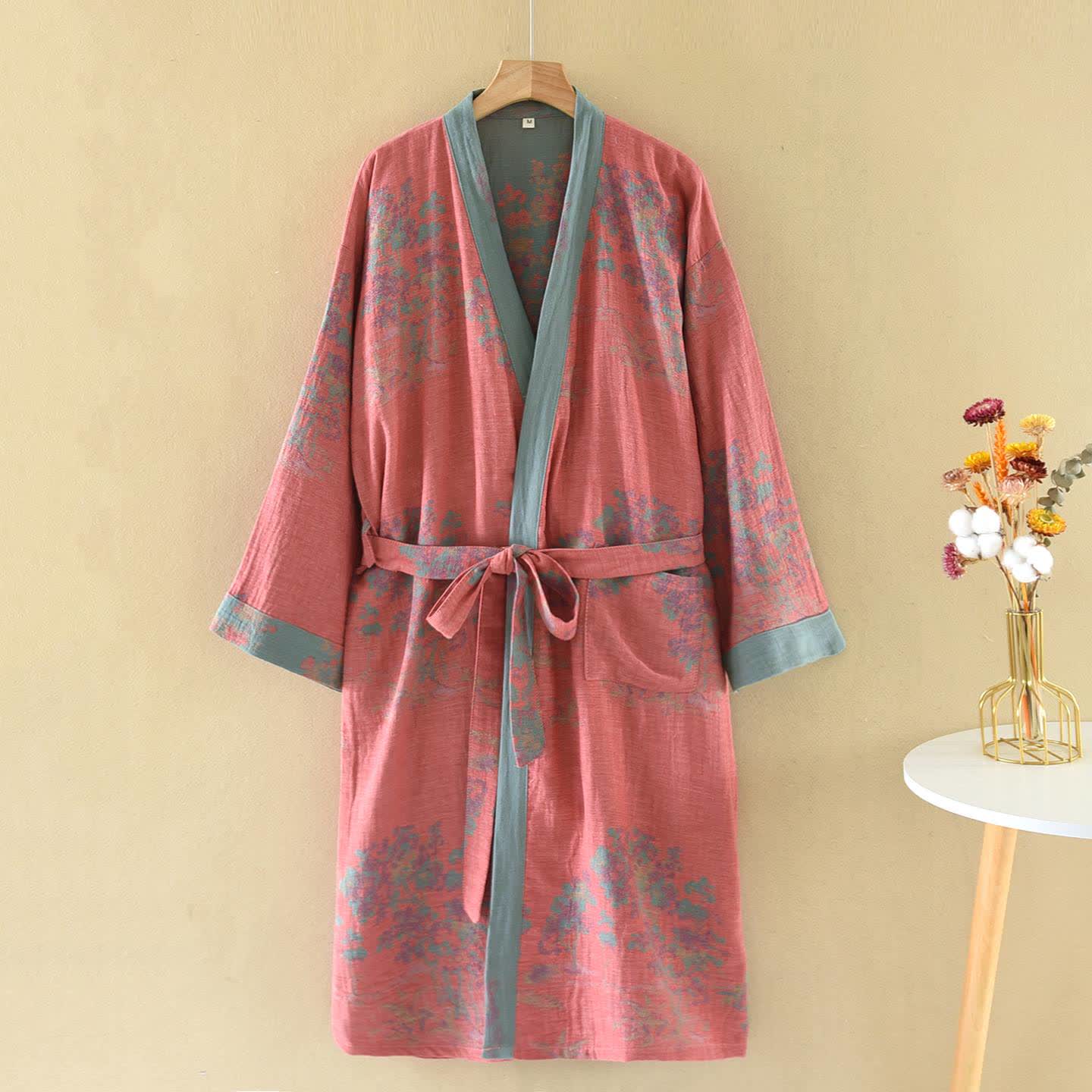 Peignoir rustique en gaze de coton style kimono de Bushes - Rose - XL - image 0