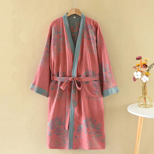 Peignoir rustique en gaze de coton style kimono de Bushes - Rose - XL - image 0