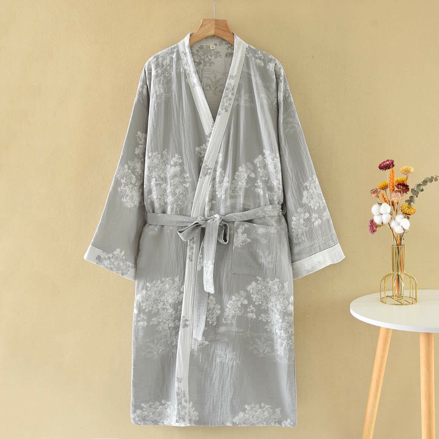 Peignoir rustique en gaze de coton style kimono de Bushes - Gris - XL - image 1