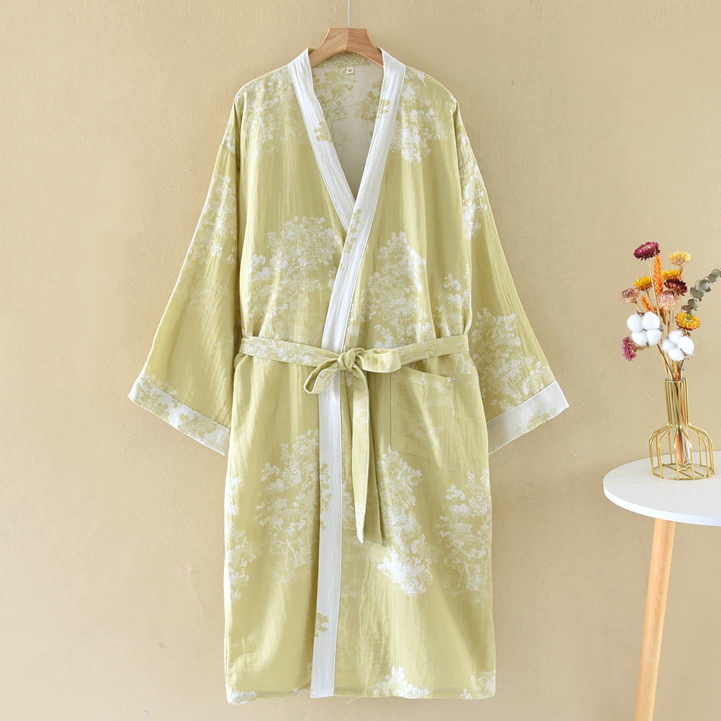 Peignoir rustique en gaze de coton style kimono de Bushes - Vert clair - XL - image 2