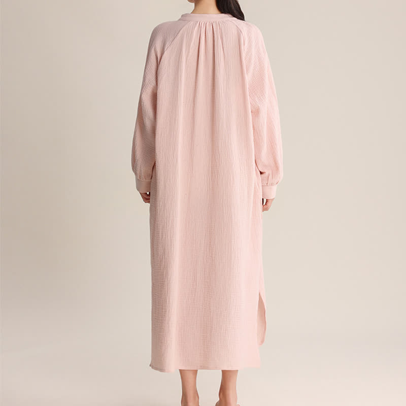 Chemise de nuit en coton uni avec col en V et nœud. - image 6