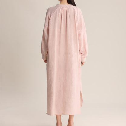 Chemise de nuit en coton uni avec col en V et nœud. - image 6