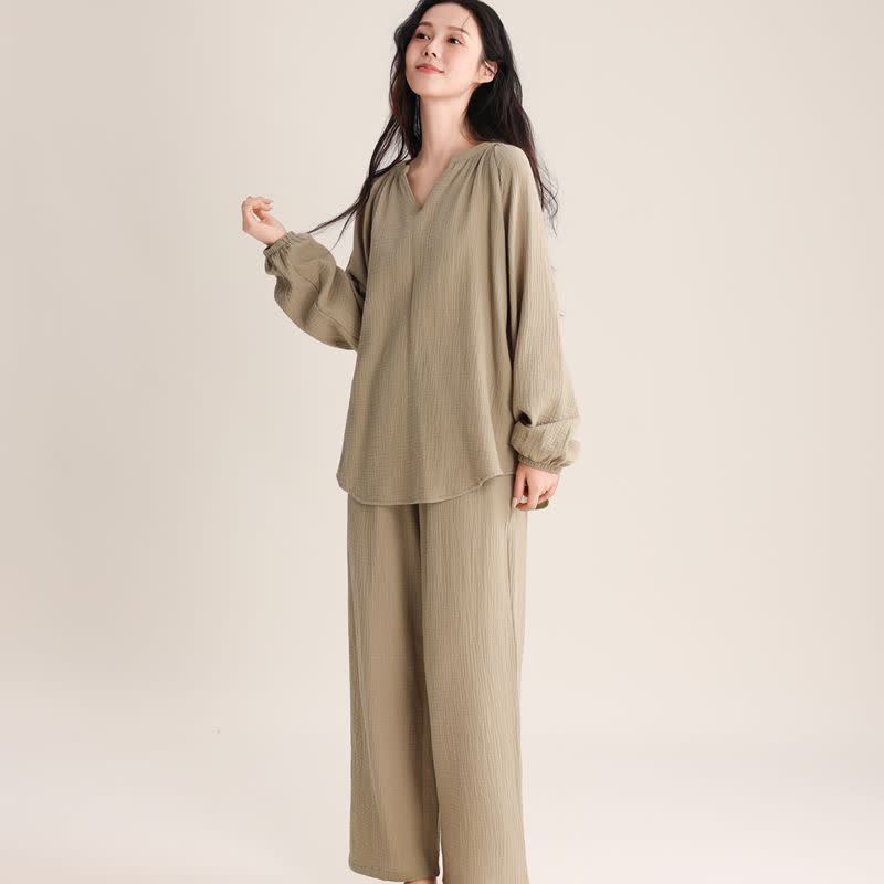 Ensemble minimaliste de vêtements d'intérieur en coton à col en V - Vert - XL - image 8