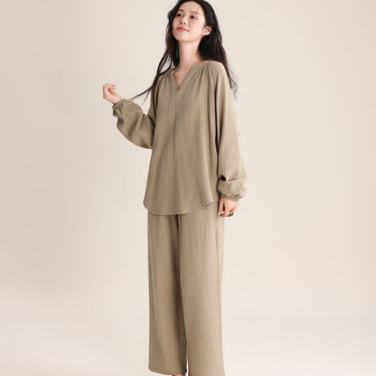 Ensemble minimaliste de vêtements d'intérieur en coton à col en V - Vert - XL - image 8