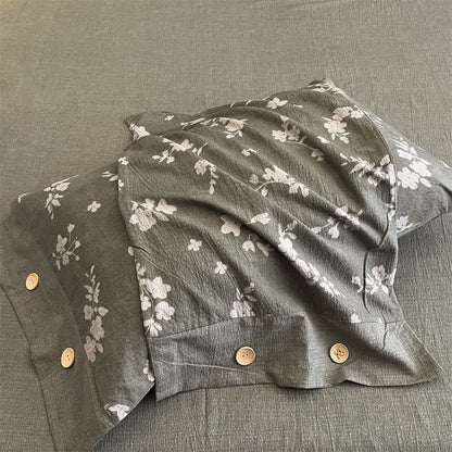 Ensemble de literie vintage avec boutons en lin et motif floral (4 pièces) - image 3