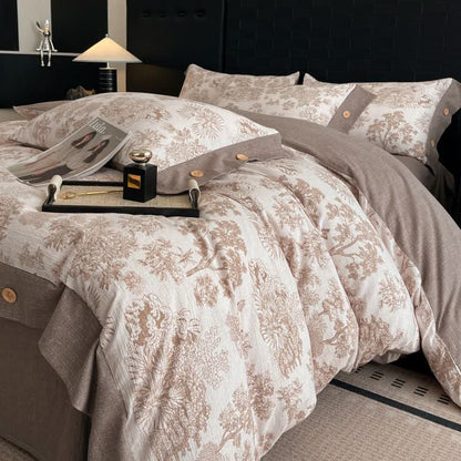 Ensemble de literie vintage à motif d'arbre, boutons en lin (4 pièces) - image 4