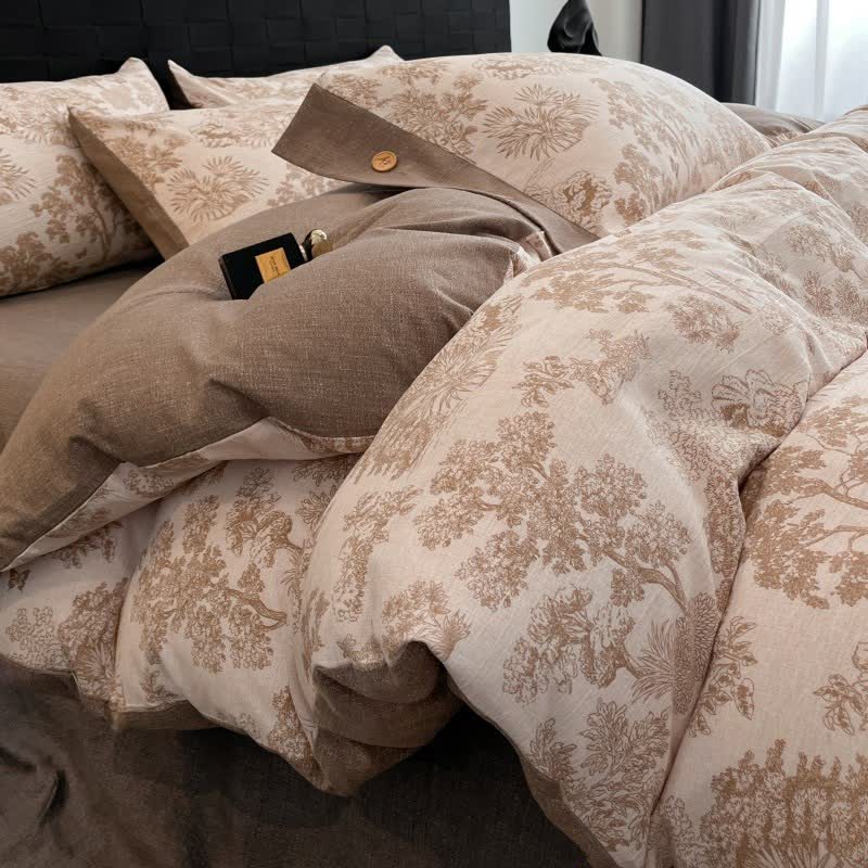 Ensemble de literie vintage à motif d'arbre, boutons en lin (4 pièces) - image 3