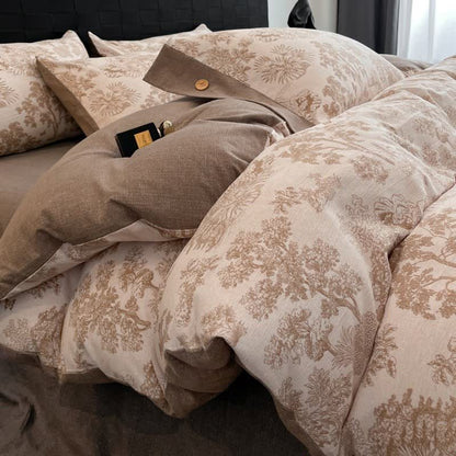 Ensemble de literie vintage à motif d'arbre, boutons en lin (4 pièces) - image 3