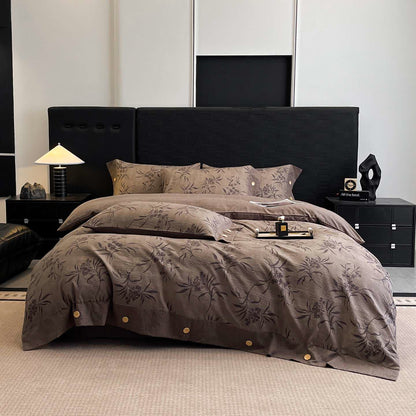 Ensemble de literie à motif de feuilles rétro, boutons en lin (4 pièces) - image 1