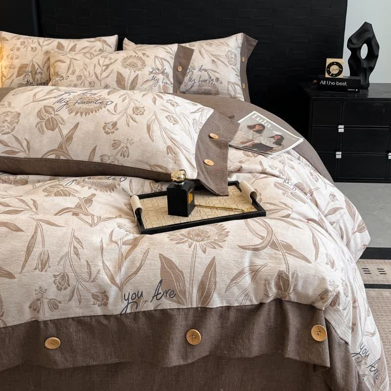 Ensemble de literie à motifs floraux et boutons (4 pièces) - image 2