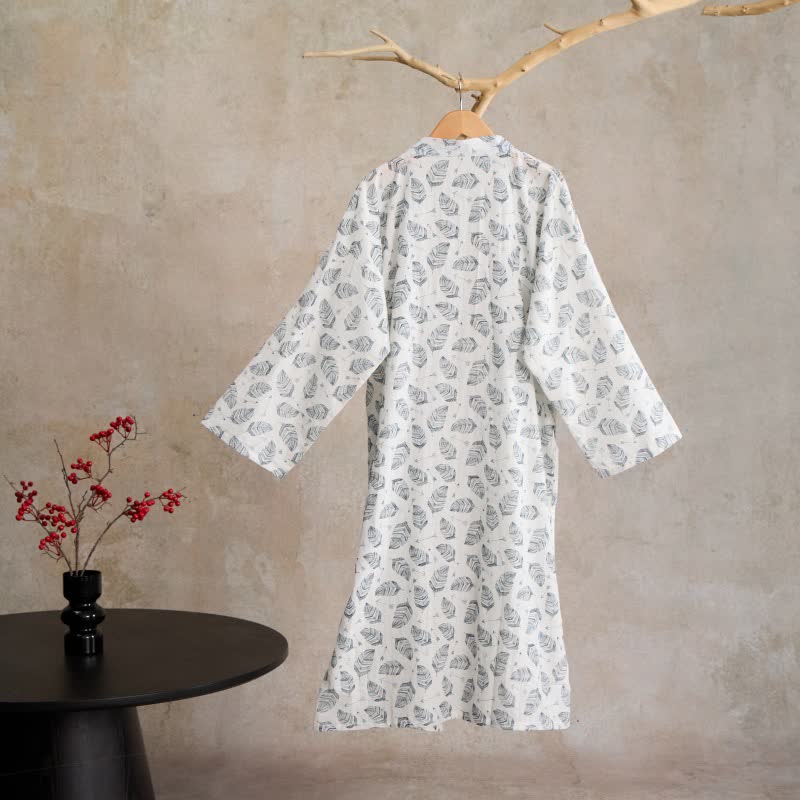 Peignoir kimono en coton à motif de flèches et de feuilles - image 8