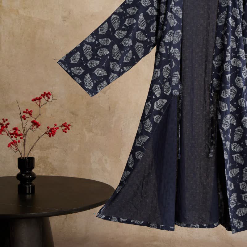 Peignoir kimono en coton à motif de flèches et de feuilles - image 3