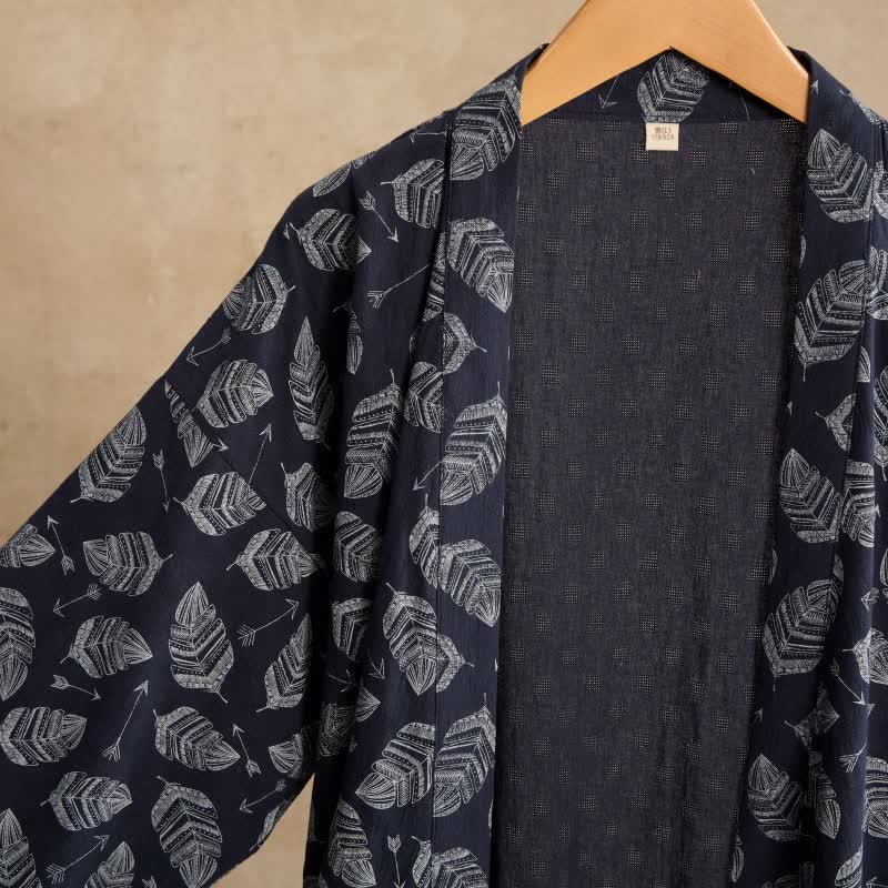 Peignoir kimono en coton à motif de flèches et de feuilles - image 2