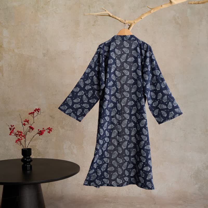 Peignoir kimono en coton à motif de flèches et de feuilles - image 1