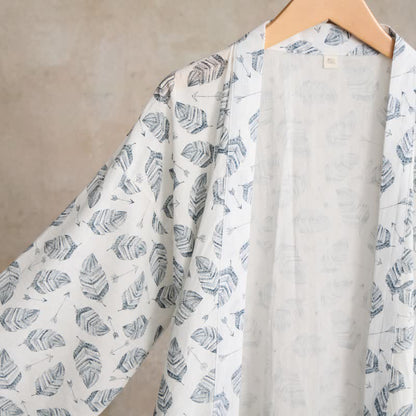 Peignoir kimono en coton à motif de flèches et de feuilles - image 9