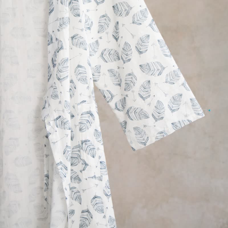 Peignoir kimono en coton à motif de flèches et de feuilles - image 11
