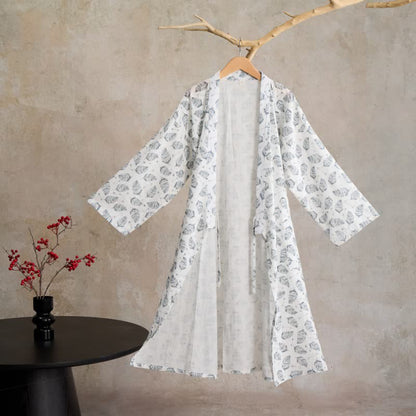 Peignoir kimono en coton à motif de flèches et de feuilles - image 7