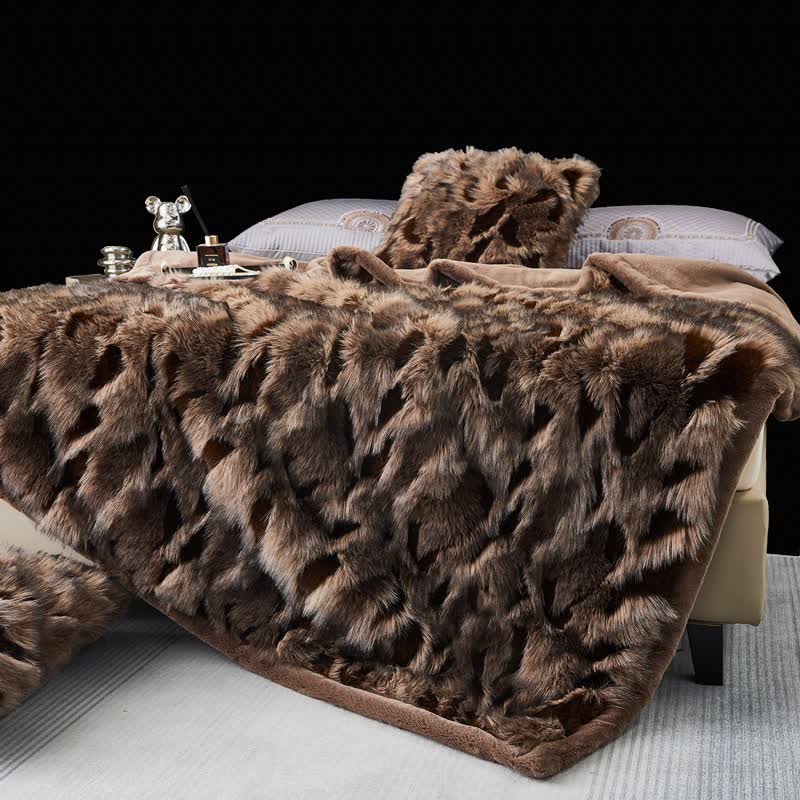 Couverture jetée moderne et luxueuse en fausse fourrure - Brun - 200 cm x 230 cm - image 6