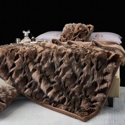 Couverture jetée moderne et luxueuse en fausse fourrure - Brun - 200 cm x 230 cm - image 6