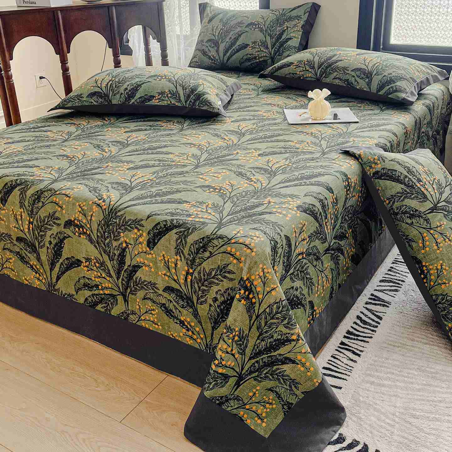 Couvre-lit en coton brossé à motif botanique de baies - 2 taies d'oreiller - 48 cm x 74 cm - image 0