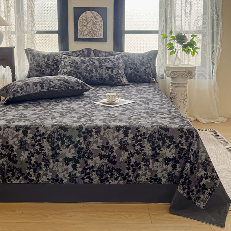 Drap-housse/couvre-lit en coton brossé à motif floral vintage - 2 taies d'oreiller - 48 cm x 74 cm - image 0