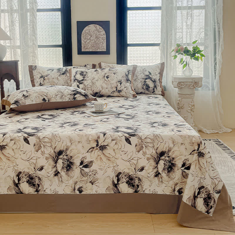 Couvre-lit élégant en coton brossé à motif pivoine - 2 taies d'oreiller - 48 cm x 74 cm - image 0