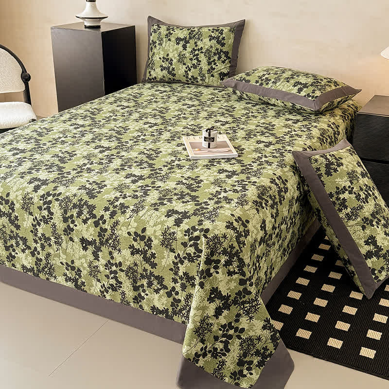 Drap de lit vintage en coton brossé à motif de feuilles - 2 taies d'oreiller - 48 cm x 74 cm - image 0