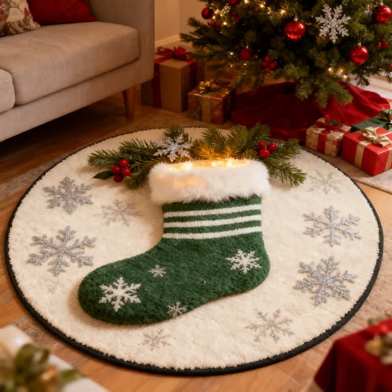 Tapis de Noël en forme de chaussette avec effet flocon de neige 3D - 140 cm x 140 cm - image 0