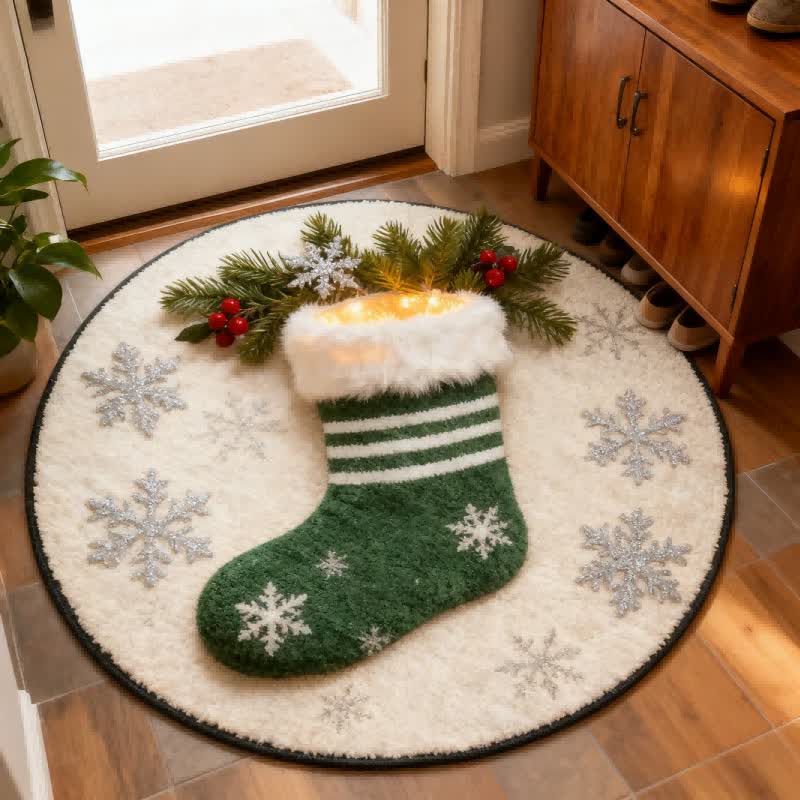 Tapis de Noël en forme de chaussette avec effet flocon de neige 3D - image 1