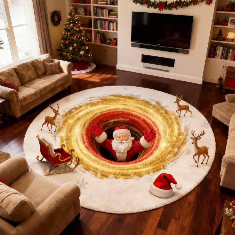 Tapis Père Noël et rennes avec effet 3D - image 1