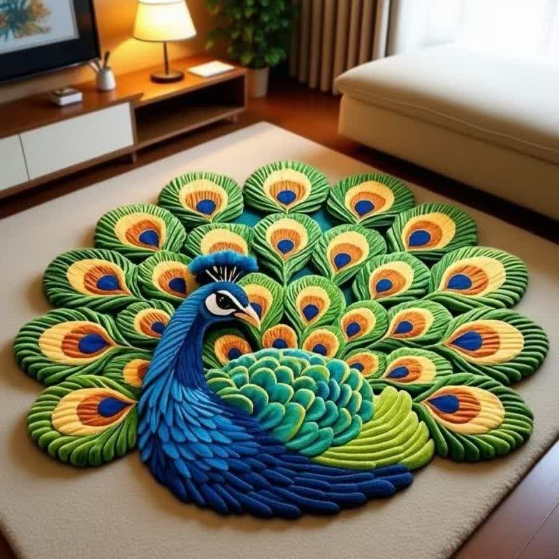 Tapis à motif de fleurs de paon et effet 3D - B - 160 cm - image 1