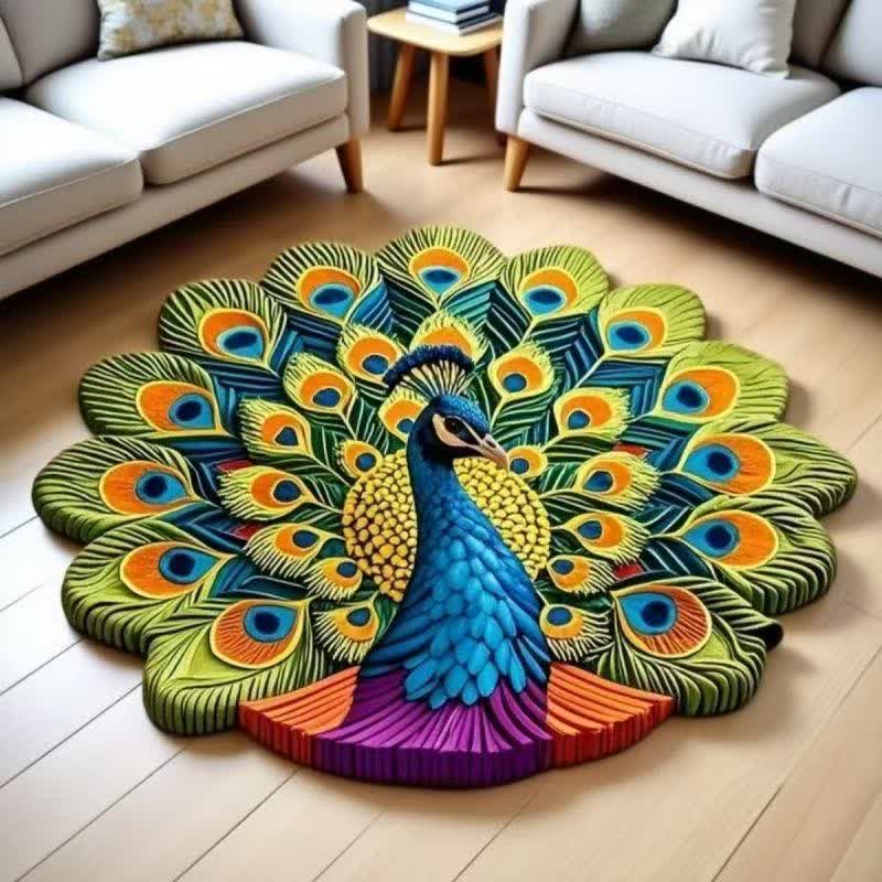 Tapis à motif de fleurs de paon et effet 3D - C - 160 cm - image 2
