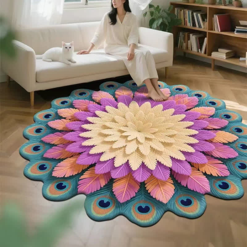 Tapis à motif de fleurs de paon et effet 3D - D - 160 cm - image 3